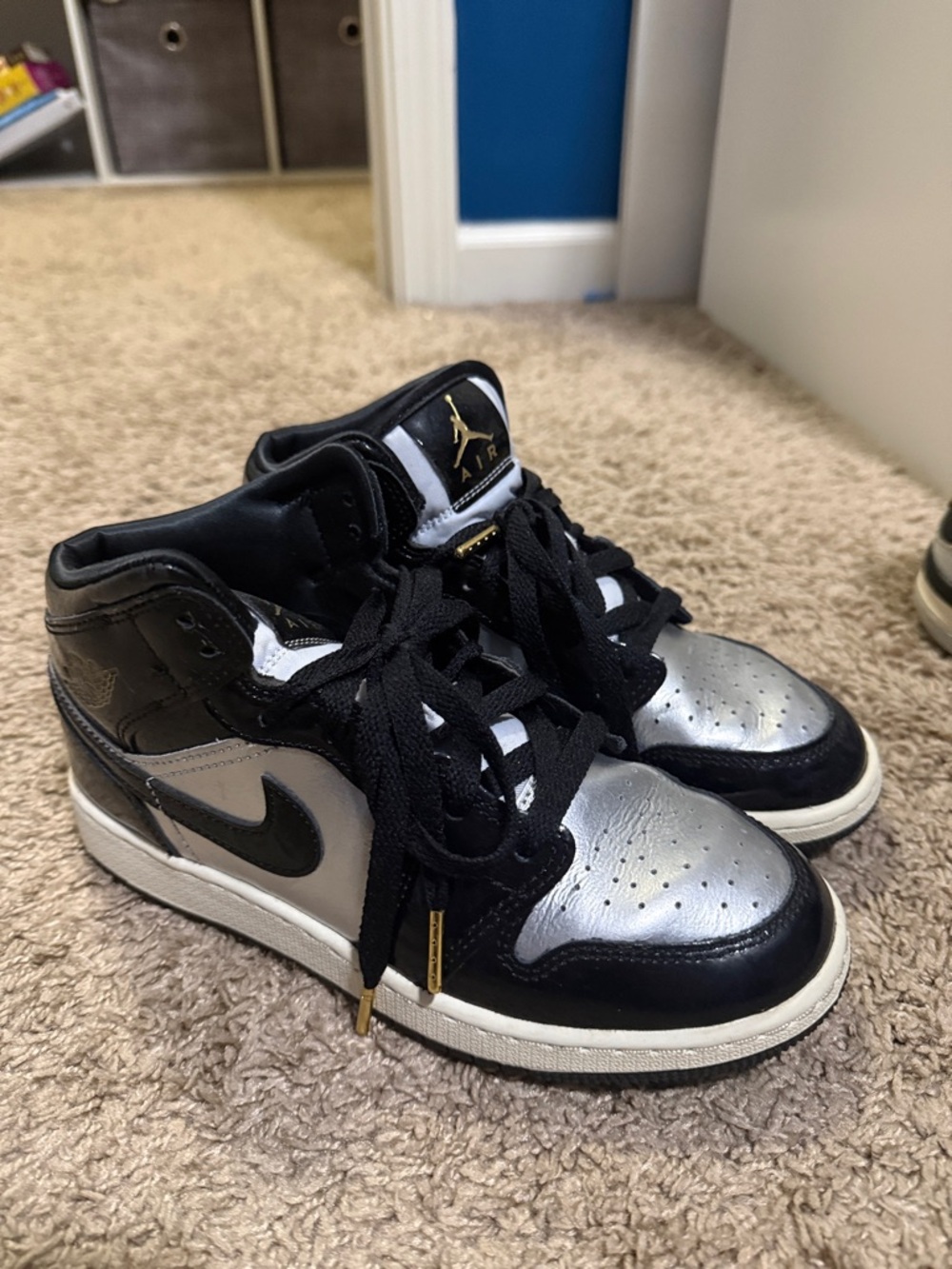 Jordan Kids' High-Top Sneakers - Black & Silver with Gold Accents